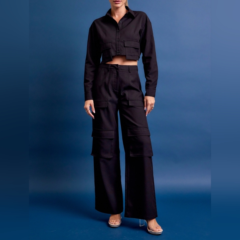 #496021 🚨 SALE 🛑 M,L HIGH END Chic Woven Cargo Jacket & Pants Set